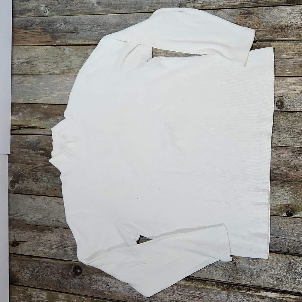 Eddie Bauer long sleeve mock neck ribbed knit top XL cream color W-557